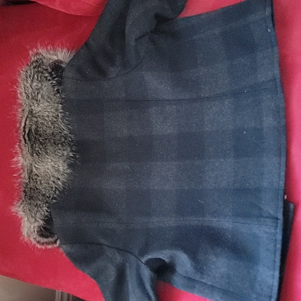 Halogen Wool Blend Faux Fur Black Gray Plaid Toggle Jacket size S - Picture 4 of 13
